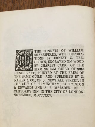 Item #10452 THE SONNETS. With decorations by Ernest G. Treglown, engraved on wood by Charles...