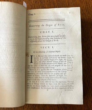 AN ESSAY ON THE ORIGIN OF EVIL. Translated from the Latin, with large notes. To which are added two sermons by the same Author, the former concerning Divine Prescience, the latter on the fall of Man. The Third edition corrected. By Edmund Law. M. A. Fellow of Christ College.