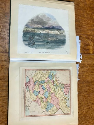 ALBUM OF TRAVEL AND EXPLORATION MATERIAL. Printed and manuscript items; Photographs, letters, documents, drawings, Loose bank notes, printed views and maps. China, Russia, West Indies, Europe, U.S.A, Africa....