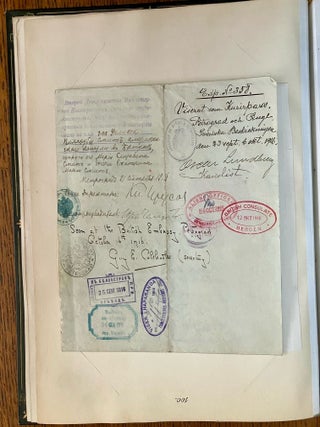 ALBUM OF TRAVEL AND EXPLORATION MATERIAL. Printed and manuscript items; Photographs, letters, documents, drawings, Loose bank notes, printed views and maps. China, Russia, West Indies, Europe, U.S.A, Africa....
