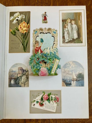 ALBUM OF 19TH CENTURY MOVABLES, LIFT-UPS, CHRISTMAS CARDS AND PRINTED EPHEMERA.
