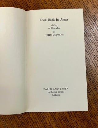 LOOK BACK IN ANGER. A Play in Three acts.
