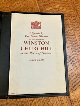 Item #11611 A SPEECH BY THE PRIME MINISTER... IN THE HOUSE OF COMMONS, AUGUST 20th 1940....