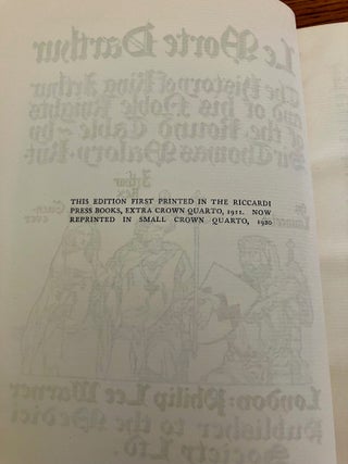 LE MORTE DARTHUR. The history of King Arthur and of his Noble Knights of the Round Table.