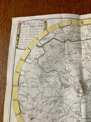 A MAP OF 5 MILES ROUND THE CITY OF BATH. On a scale of one inch & half to a mile, from an actual survey, including all the new roads, with alterations & improvements to the present time 1799. Printed for and sold by A. Taylor & W. Meyler. Booksellers of whom may be had a New Plan of the City of Bath with the additional buildings. Bath, published according to Act of Parliament, 25th March 1799. Price 1 shilling 6 pence. W. Hibbert, Bath Sculpt.