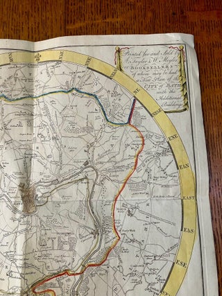 A MAP OF 5 MILES ROUND THE CITY OF BATH. On a scale of one inch & half to a mile, from an actual survey, including all the new roads, with alterations & improvements to the present time 1799. Printed for and sold by A. Taylor & W. Meyler. Booksellers of whom may be had a New Plan of the City of Bath with the additional buildings. Bath, published according to Act of Parliament, 25th March 1799. Price 1 shilling 6 pence. W. Hibbert, Bath Sculpt.