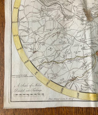 A MAP OF 5 MILES ROUND THE CITY OF BATH. On a scale of one inch & half to a mile, from an actual survey, including all the new roads, with alterations & improvements to the present time 1799. Printed for and sold by A. Taylor & W. Meyler. Booksellers of whom may be had a New Plan of the City of Bath with the additional buildings. Bath, published according to Act of Parliament, 25th March 1799. Price 1 shilling 6 pence. W. Hibbert, Bath Sculpt.