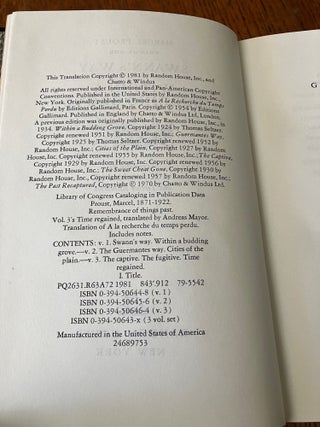 REMEMBRANCE OF THINGS PAST. Swann's way; Within a budding grove; The Guermantes way; Cities of the Plain; The Captive; The Fugitive; Time Regained.
