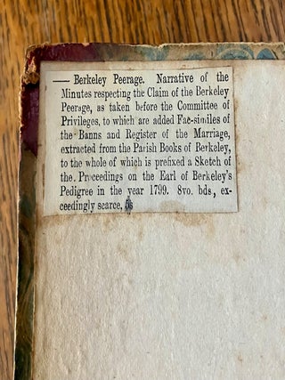 A NARRATIVE OF THE MINUTES OF EVIDENCE RESPECTING THE CLAIM TO THE BERKELEY PEERAGE, As taken before the committee of priviliges in 1811. Together with the entire evidence of the persons principally concernedTo which are added facsimiles of the banns