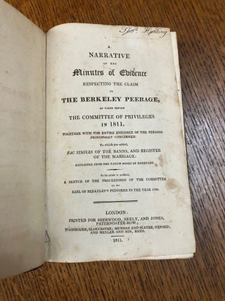 Item #1997 A NARRATIVE OF THE MINUTES OF EVIDENCE RESPECTING THE CLAIM TO THE BERKELEY PEERAGE,...