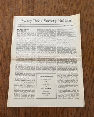 Item #3718 POETRY BOOK SOCIETY BULLETIN. Writing about Sylvia Plath and Ariel. PLATH. SYLVIA....