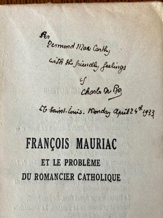FRANCOIS MAURIAC et le probleme du romancier catholique.
