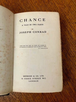 Item #7563 CHANCE. A Tale in two parts. CONRAD. JOSEPH