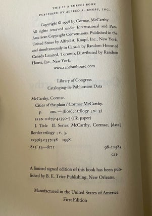 ALL THE PRETTY HORSES. ---- THE CROSSING. ---- CITIES OF THE PLAIN. -- The Border Trilogy.