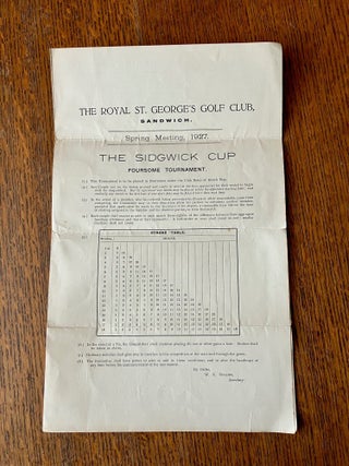 Item #9045 SPRING MEETING, 1927. THE SIDGEWICK CUP FOURSOME TOURNAMENT. -- GOLF. SANDWICH THE...