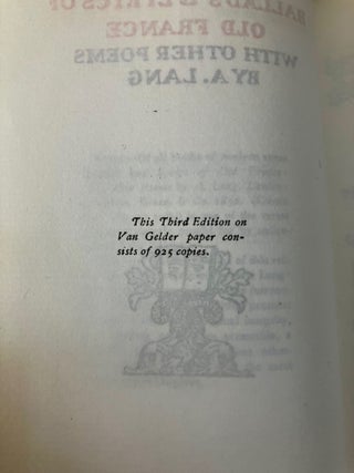BALLADS AND LYRICS OF OLD FRANCE. With Other Poems. - The Old World Series.