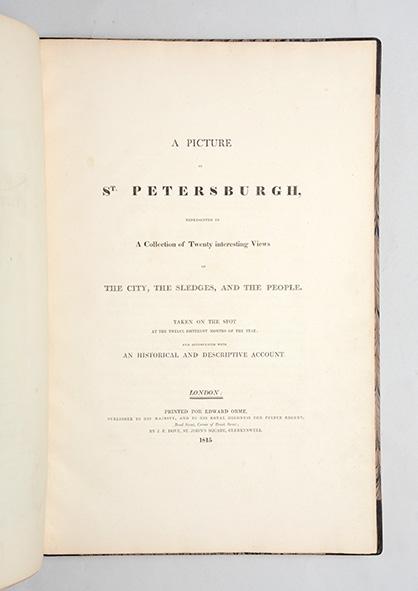 Item #9865 A PICTURE OF ST. PETERSBURGH (St. Petersburg). Represented in a collection of twenty interesting views of the city, the sledges, and the people. Taken on the spot at the twelve different months of the year: and accompanied with an historical and descriptive account. MORNAY. Illustrates.